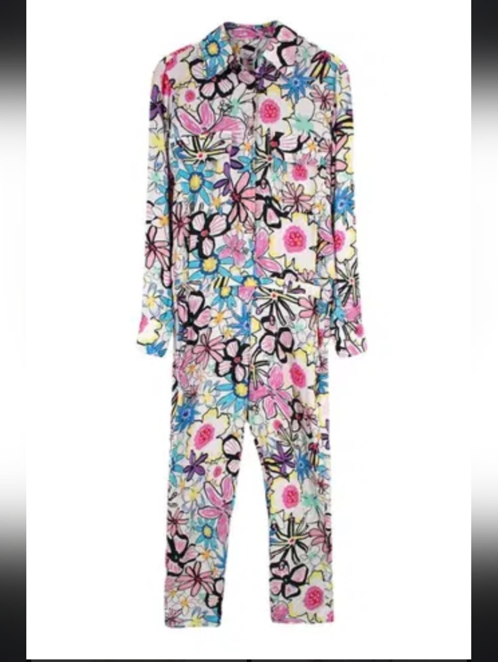 Mira Mikati Bold Line Floral Abstract Colorful Maximalist Pink Jumpsuit Size M